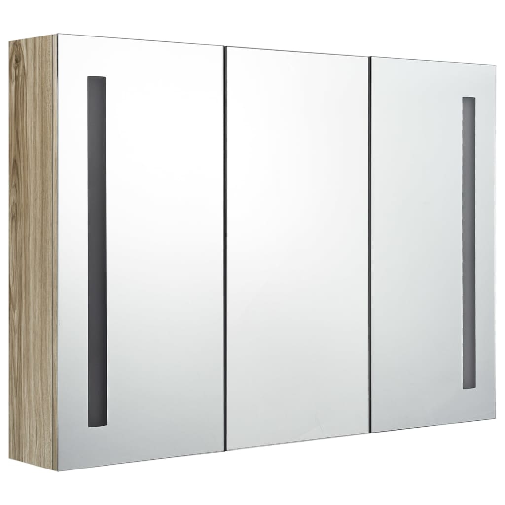 Armário espelhado p/ casa de banho com LED 89x14x62 cm carvalho