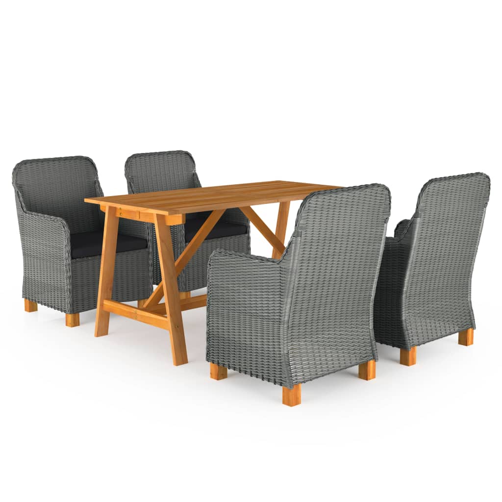 7 pcs conjunto de jantar para jardim cinzento-escuro