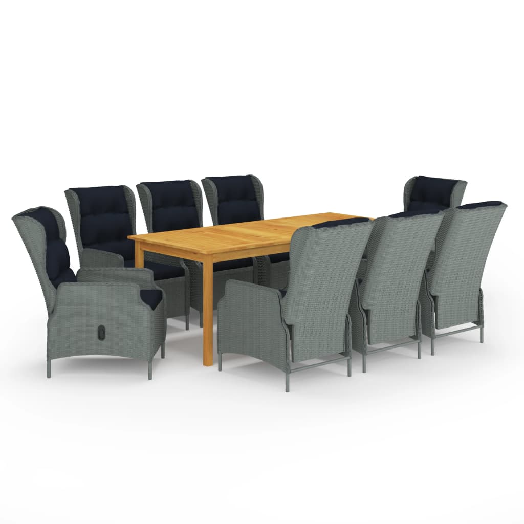 7 pcs conjunto de jantar para jardim cinzento-escuro