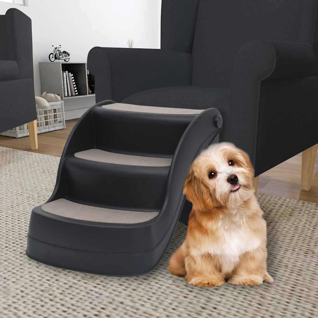 Escada para cães dobrável com 3 degraus cinzento-escuro