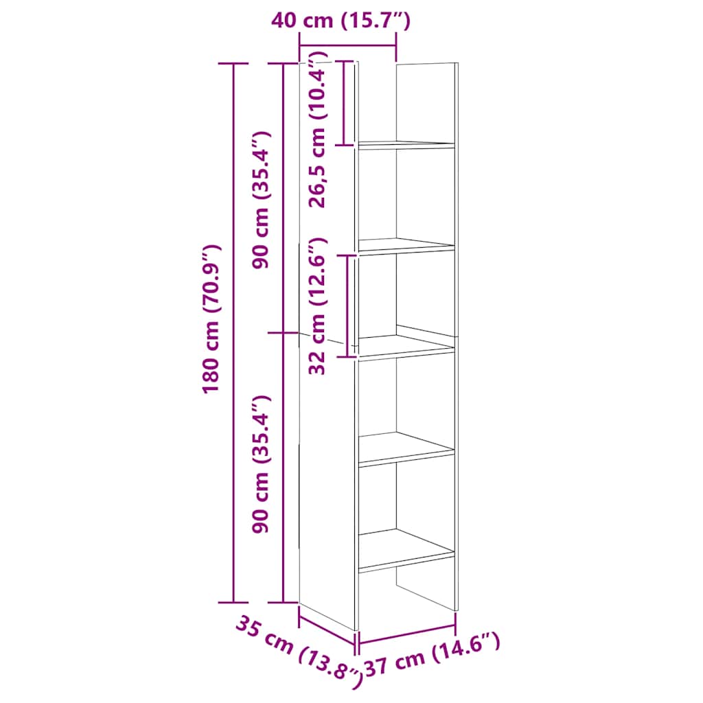 Estante de livros 40x35x180 cm derivados de madeira branco