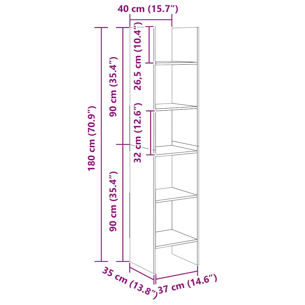 Estante 60x35x180 cm contraplacado cinzento cimento