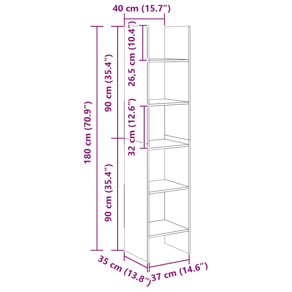 Estante 60x35x180 cm contraplacado cinzento cimento