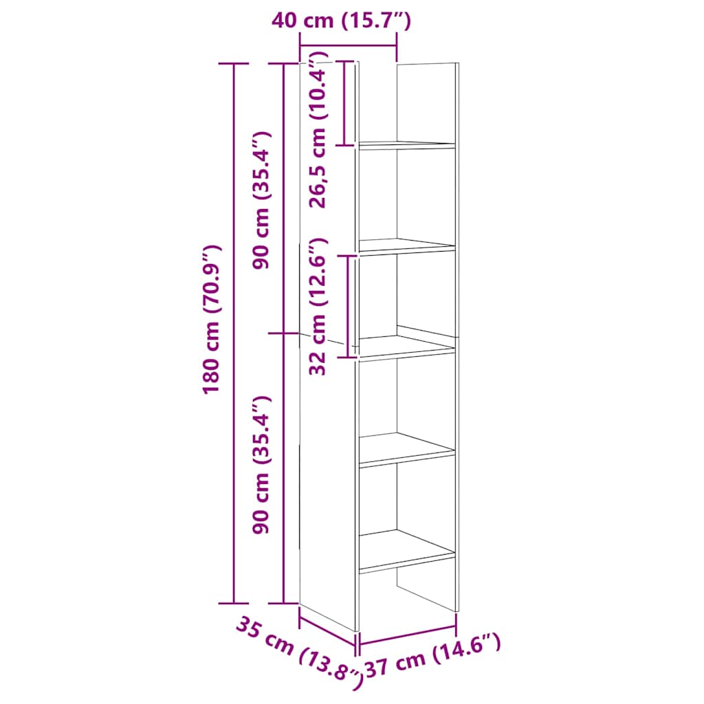 Estante 60x35x180 cm contraplacado cinzento cimento