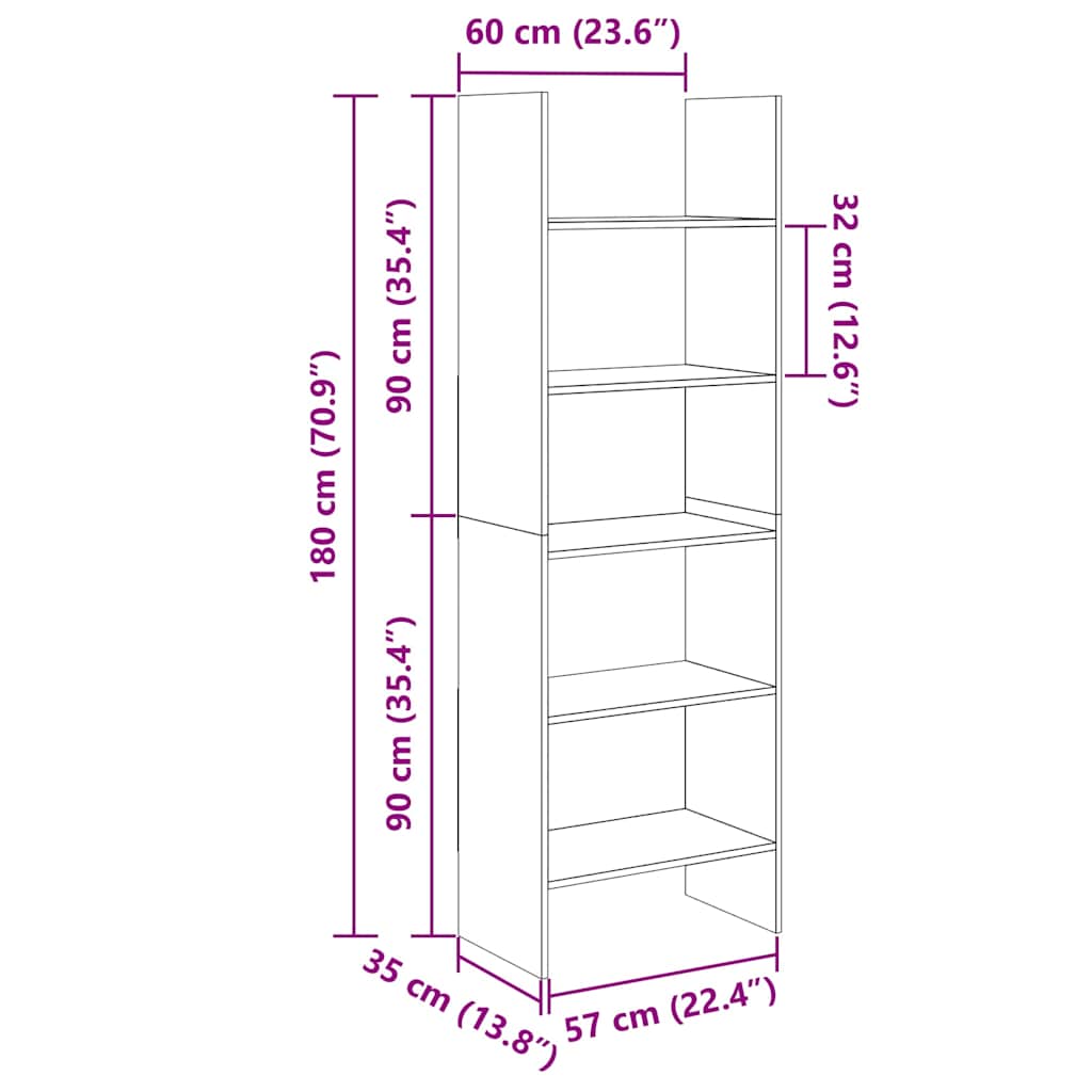 Estante 60x35x180 cm contraplacado cinzento cimento