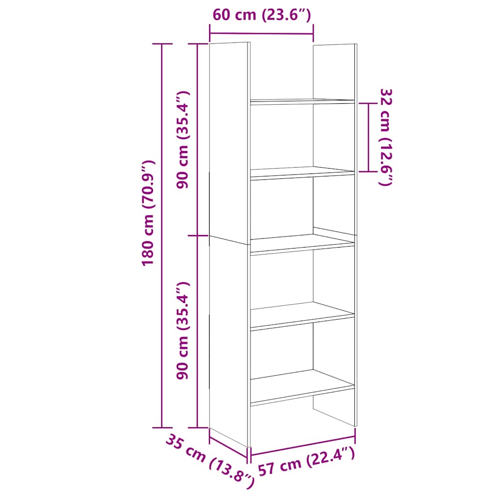 Estante 60x35x180 cm contraplacado cinzento cimento