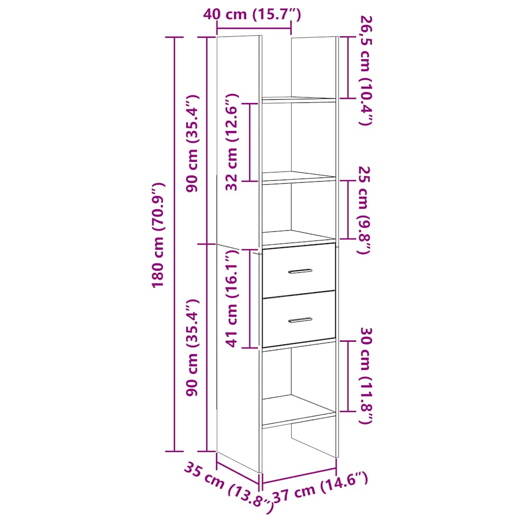 Estante 40x35x180 cm contraplacado cor carvalho sonoma