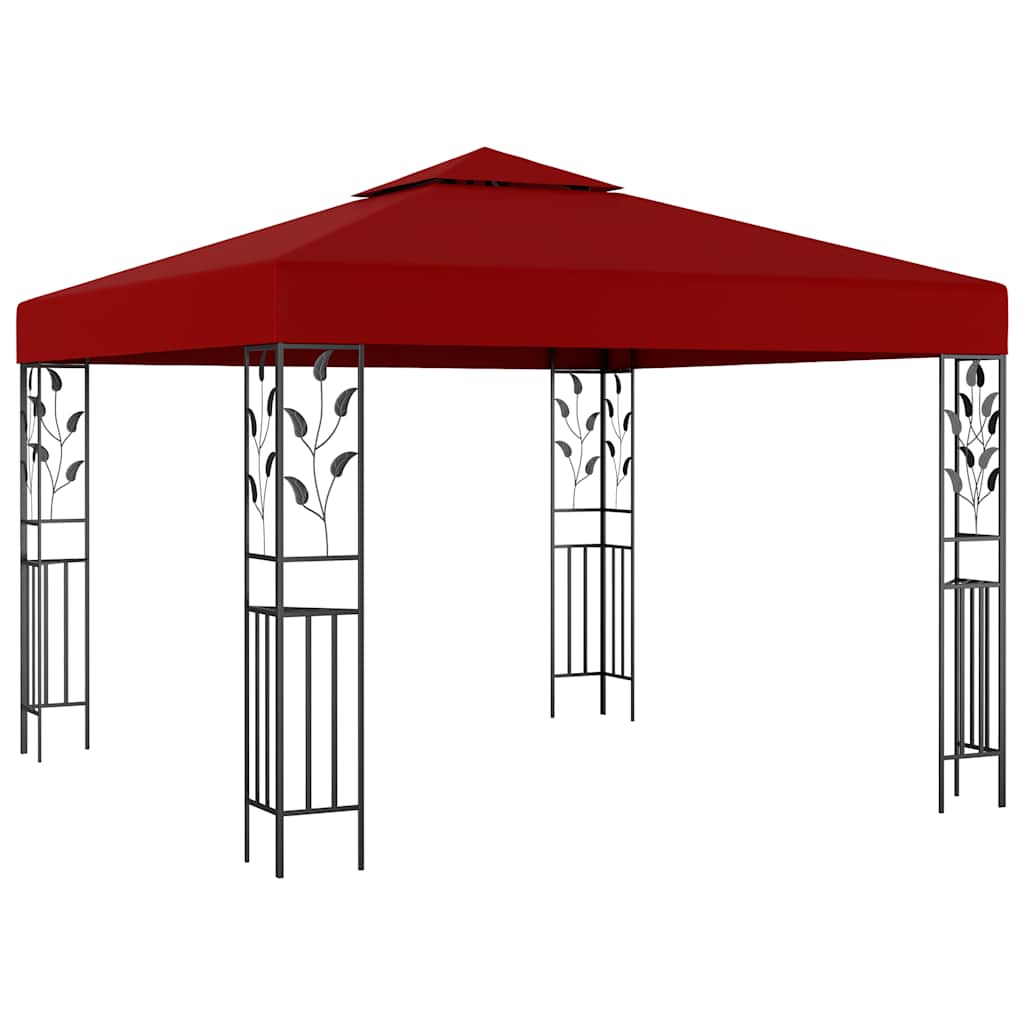 Gazebo com cordões de luzes LED 3x3 m vermelho tinto