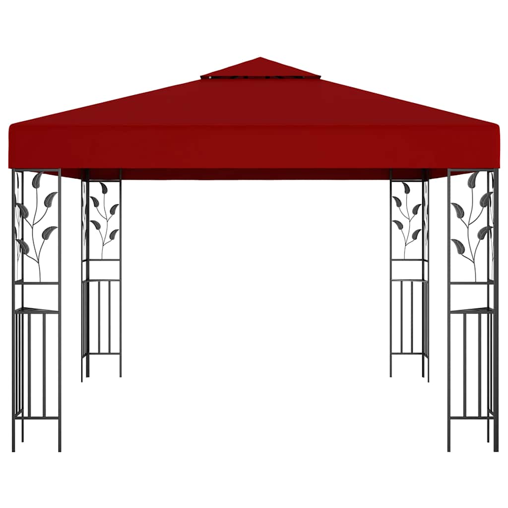 Gazebo com cordões de luzes LED 3x3 m vermelho tinto