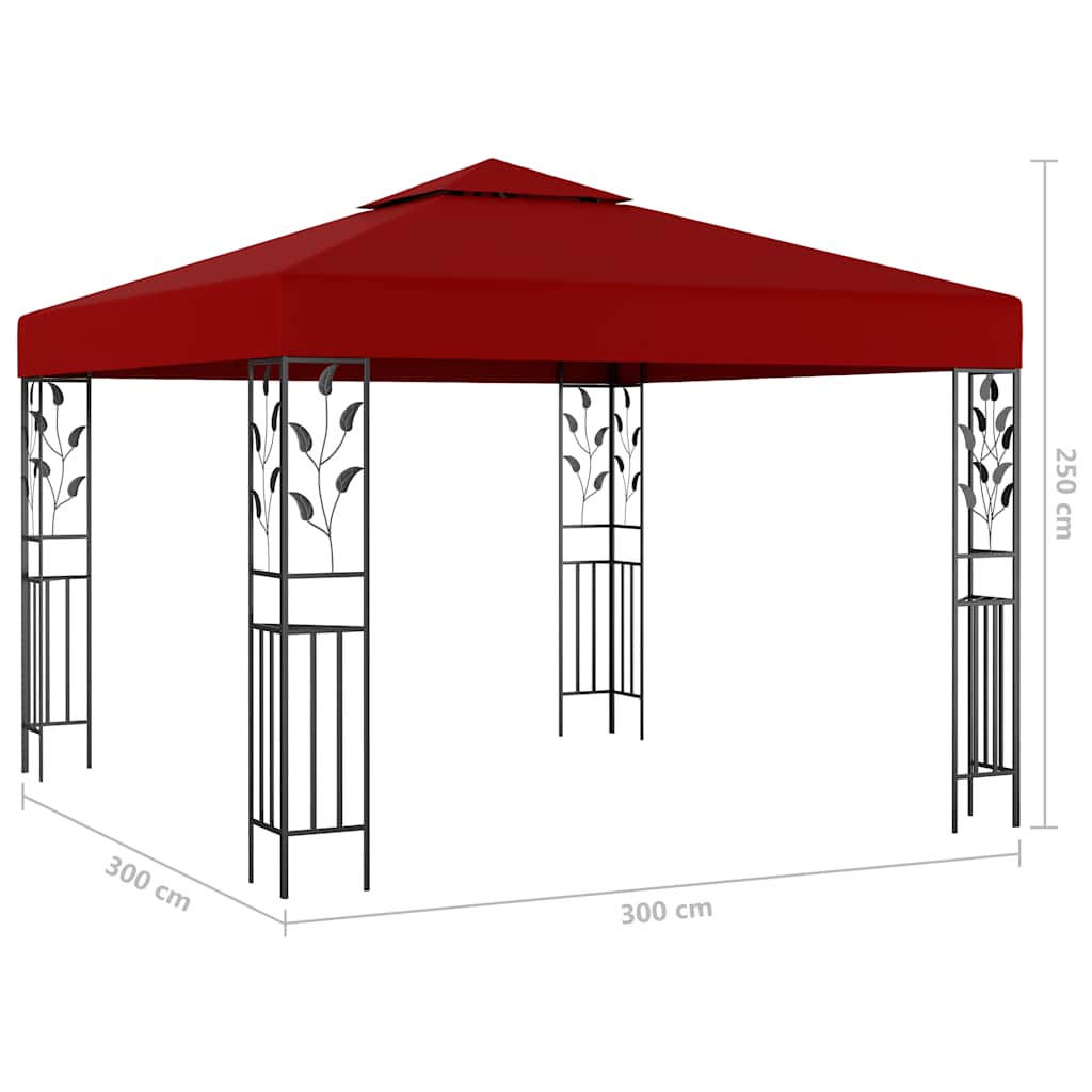Gazebo com cordões de luzes LED 3x3 m vermelho tinto