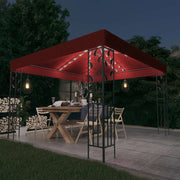Gazebo com cordões de luzes LED 3x3 m vermelho tinto