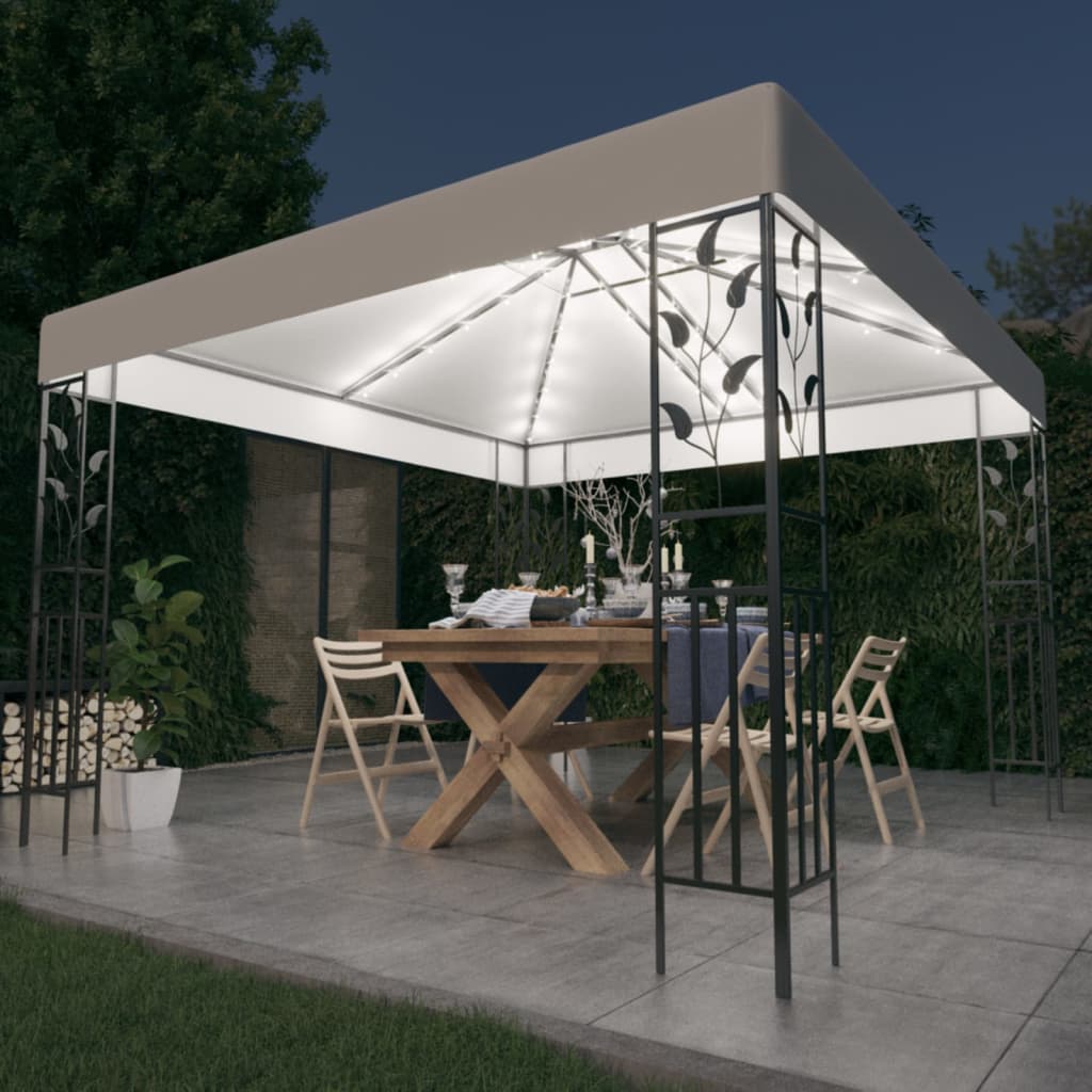 Gazebo com cordões de luzes LED 3x3 m antracite
