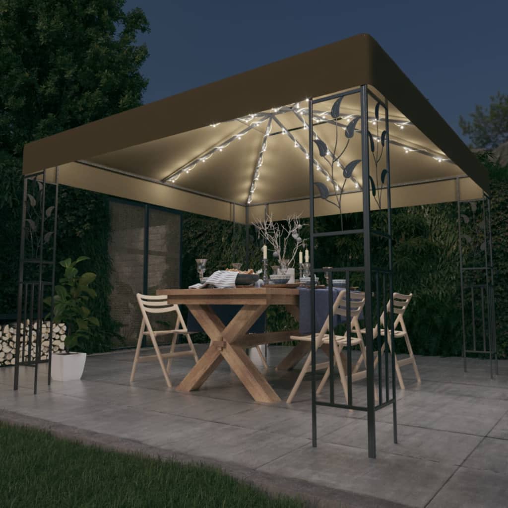 Gazebo com cordões de luzes LED 3x3 m antracite