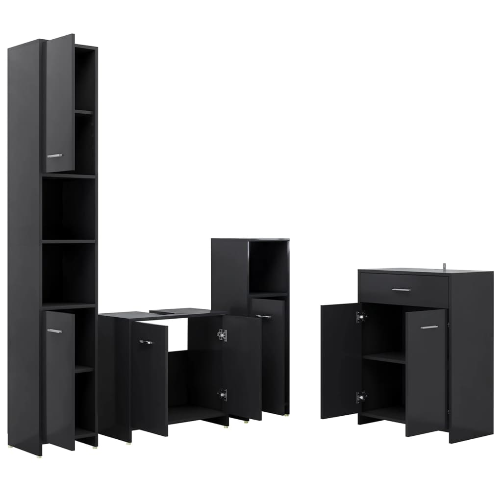 4 pcs conjunto de móveis de casa de banho branco brilhante