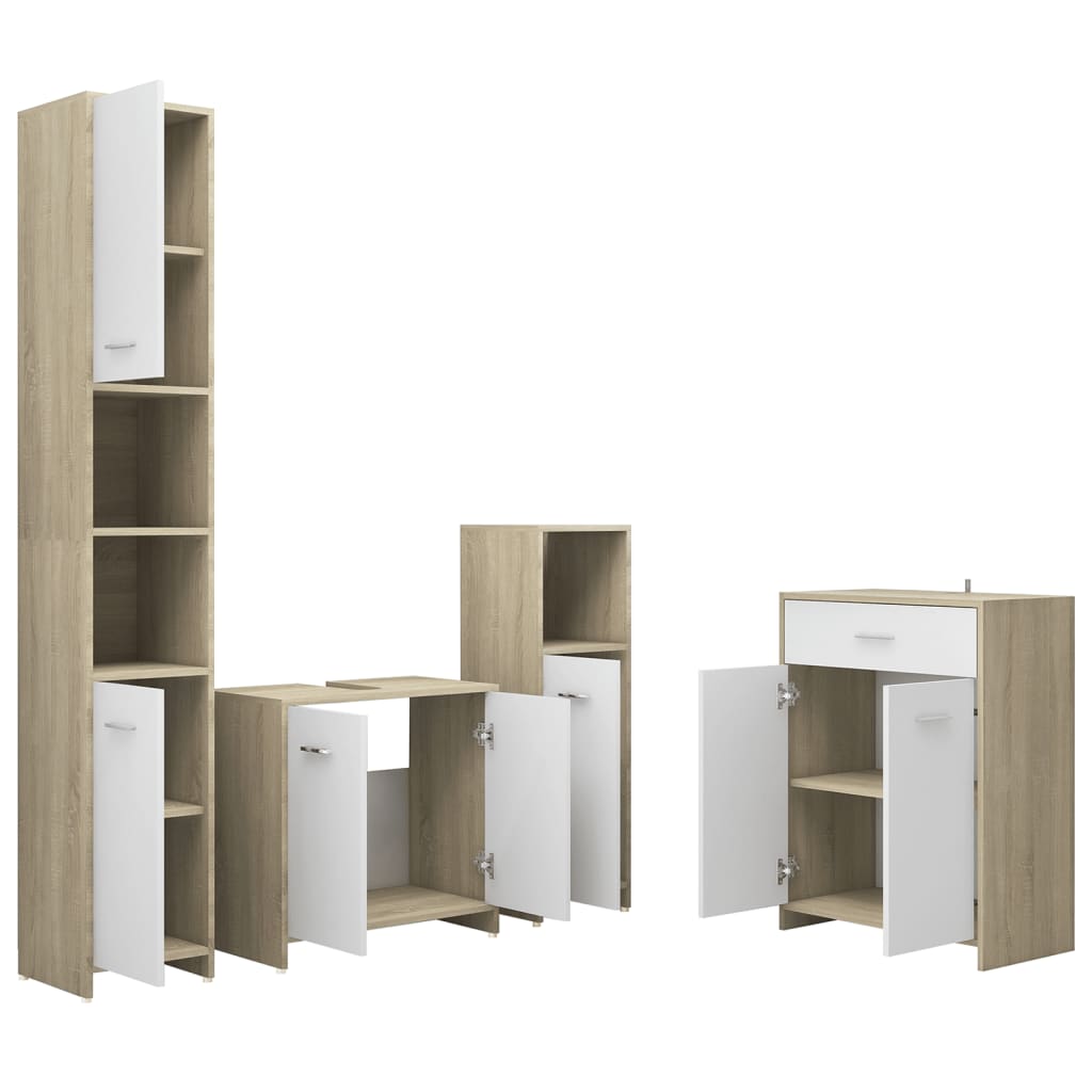 4 pcs conjunto de móveis de casa de banho branco brilhante