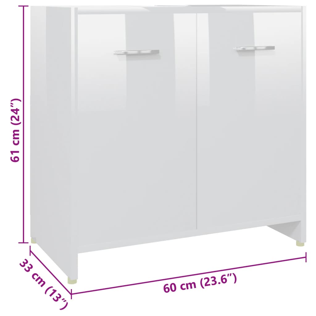 4 pcs conjunto de móveis de casa de banho branco brilhante