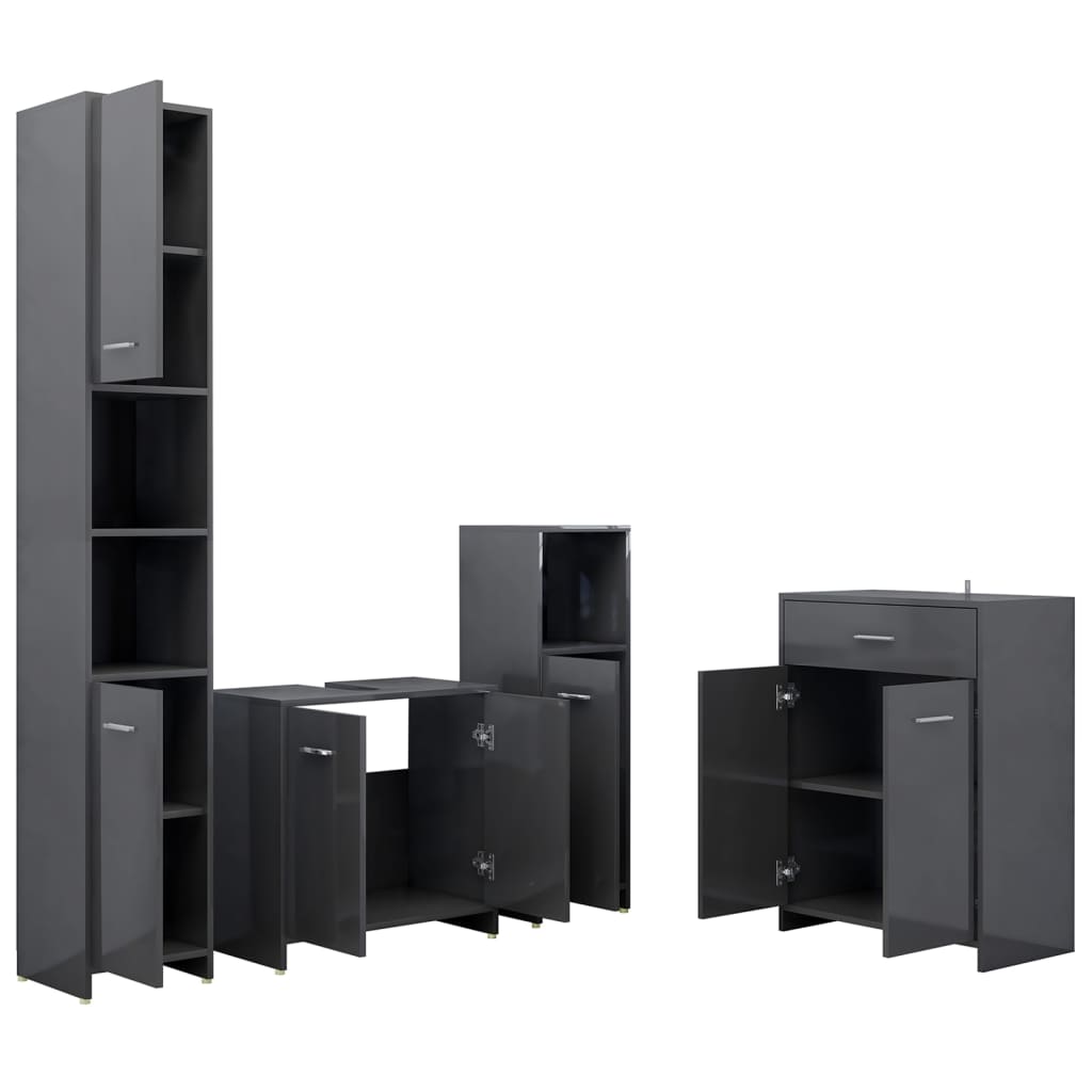 4 pcs conjunto de móveis de casa de banho branco brilhante