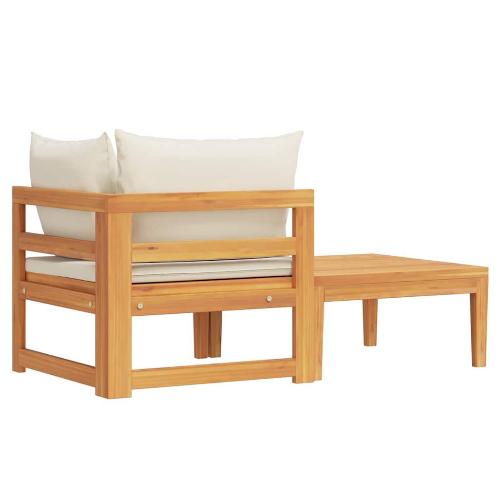 2 pcs conj. lounge de jardim c/ almofadões branco nata acácia