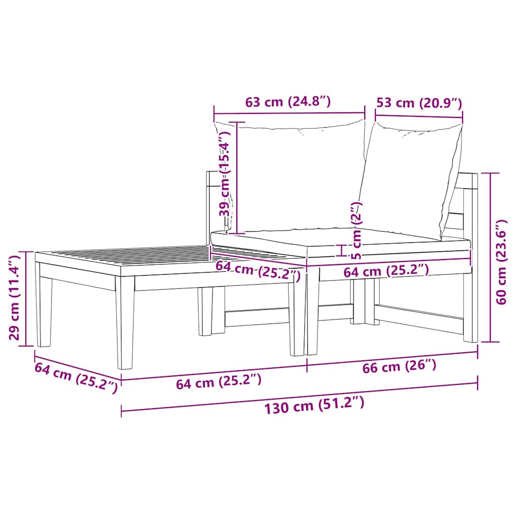 2 pcs conj. lounge de jardim c/ almofadões branco nata acácia
