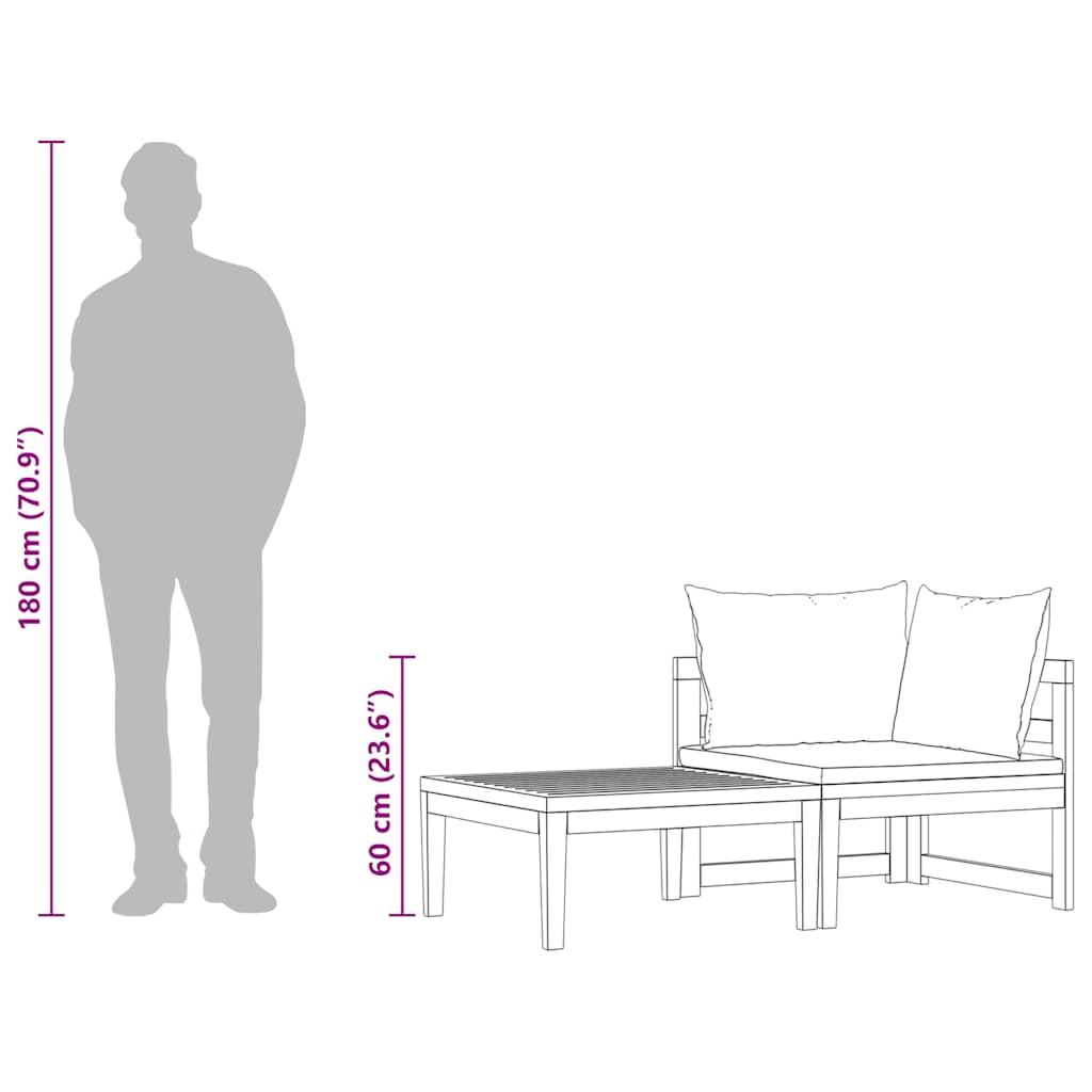 2 pcs conj. lounge de jardim c/ almofadões branco nata acácia