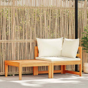 2 pcs conj. lounge de jardim c/ almofadões branco nata acácia