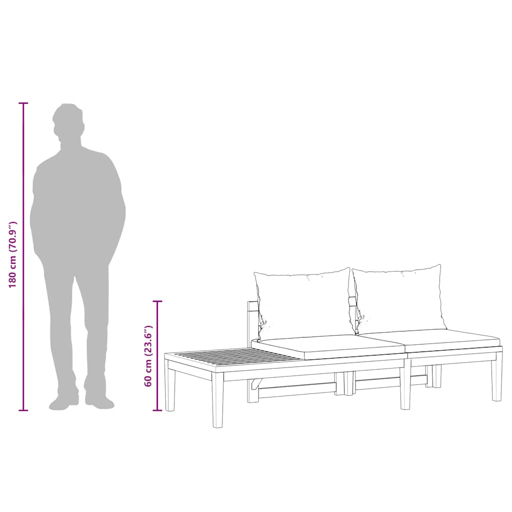 2 pcs conj. lounge de jardim c/ almofadões cinza-escuro acácia