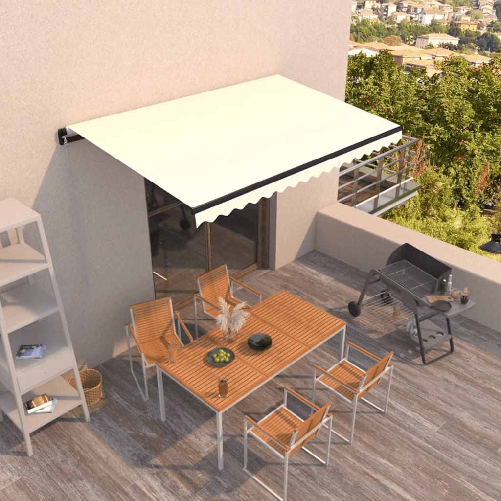 Toldo retrátil manual 450x300 cm amarelo e branco