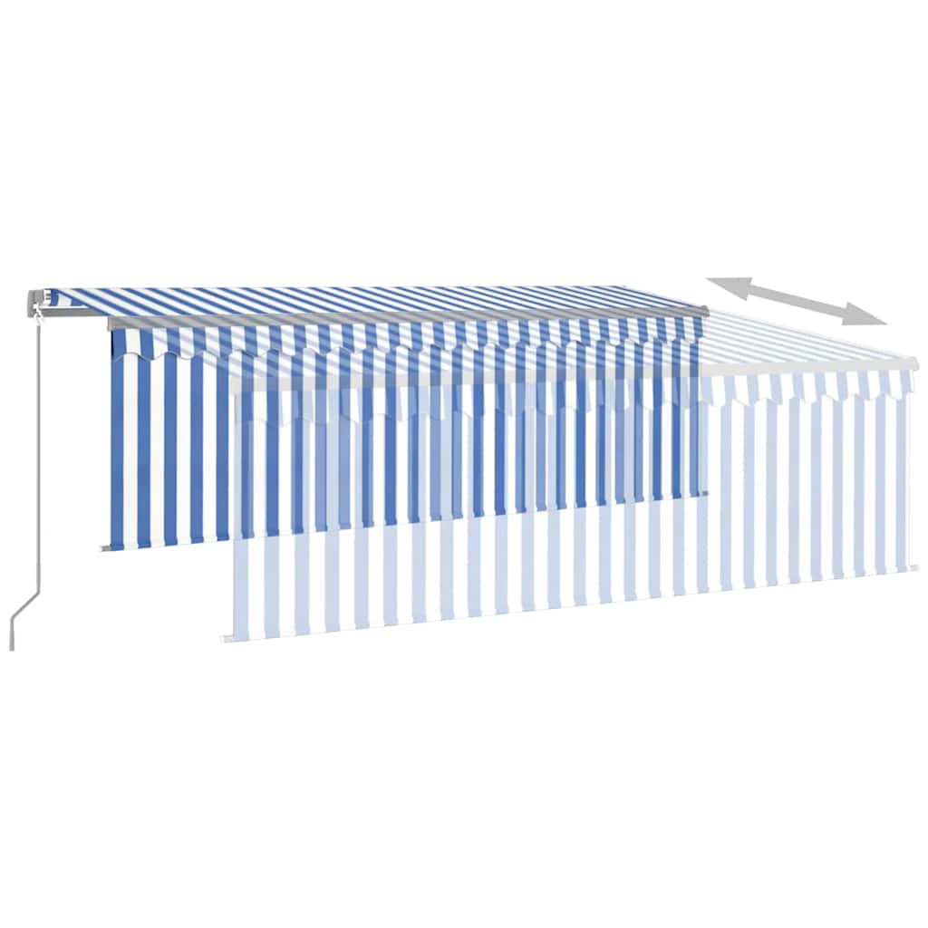 Toldo retrátil manual com estore 4,5x3 m azul e branco