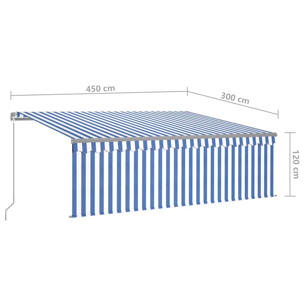 Toldo retrátil manual com estore 4,5x3 m azul e branco