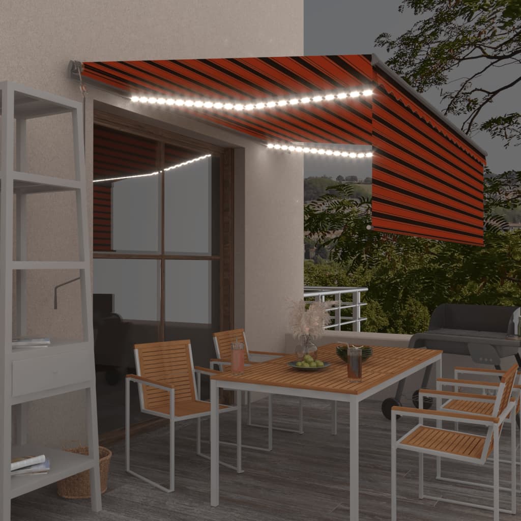Toldo autom. LED e sensor de vento 4,5x3 m laranja e castanho