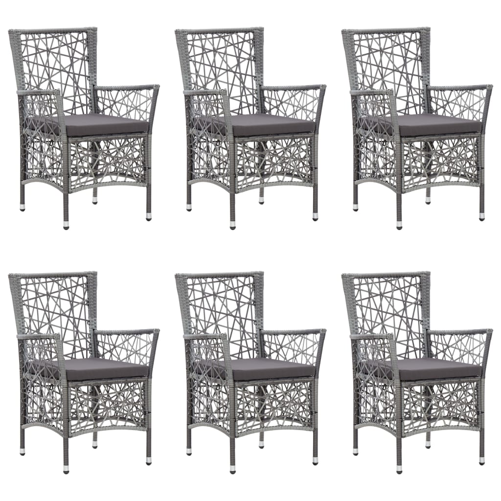 7 pcs conjunto de jantar para jardim vime PE cinzento