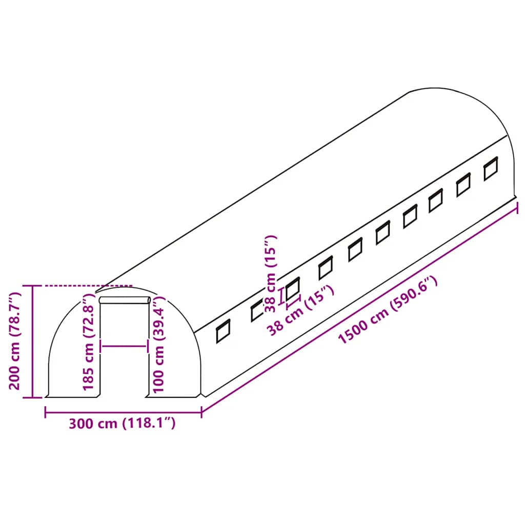 Cobertura de substituição p/ estufas 45 m² 300x1500x200cm verde
