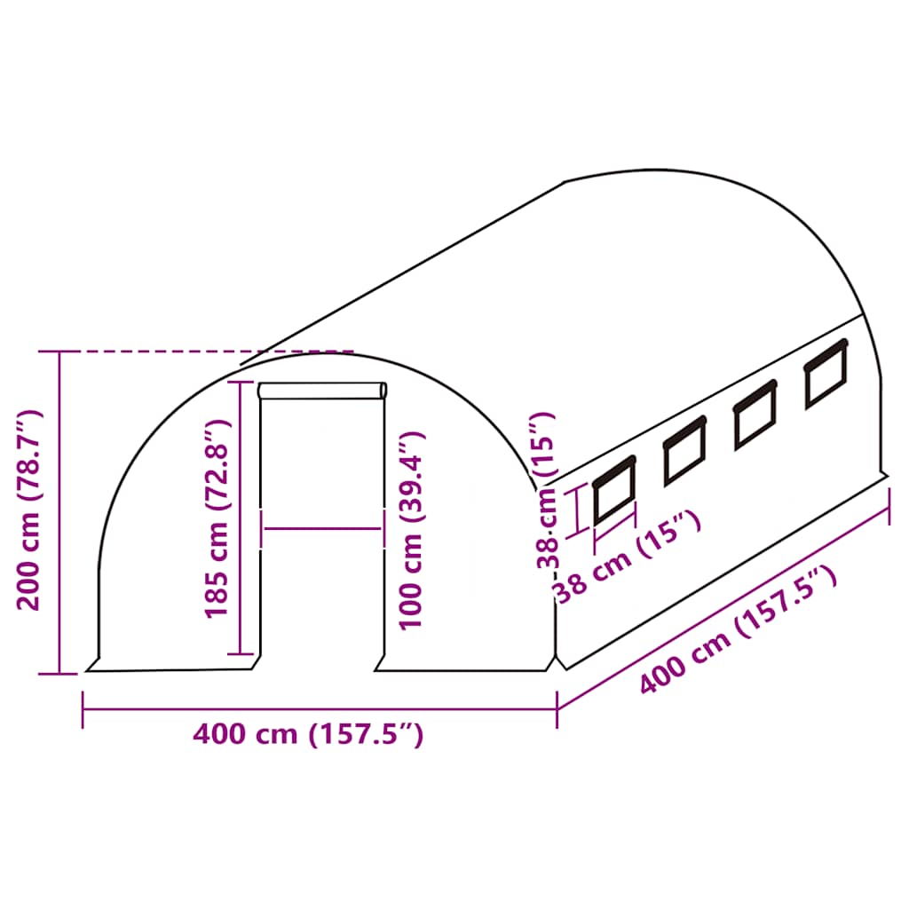 Cobertura de substituição p/ estufas 16 m² 400x400x200 cm verde