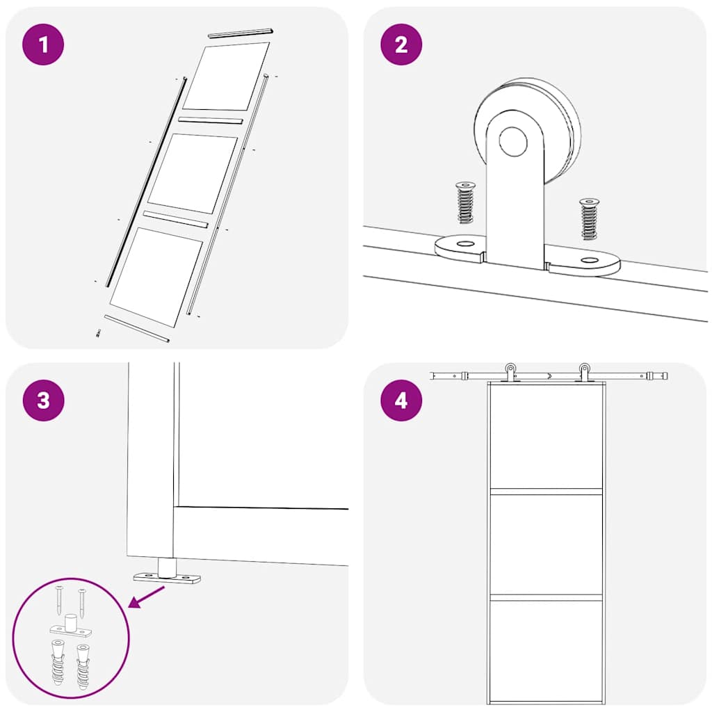 Porta deslizante com 3 painéis em vidro ESG e alumínio 76x205 cm preto