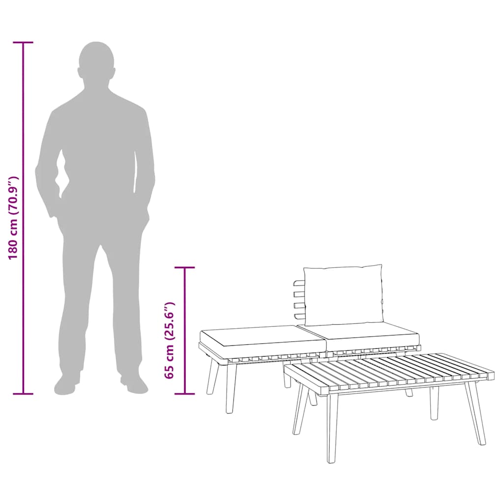 3 pcs conjunto lounge de jardim c/ almofadões acácia maciça
