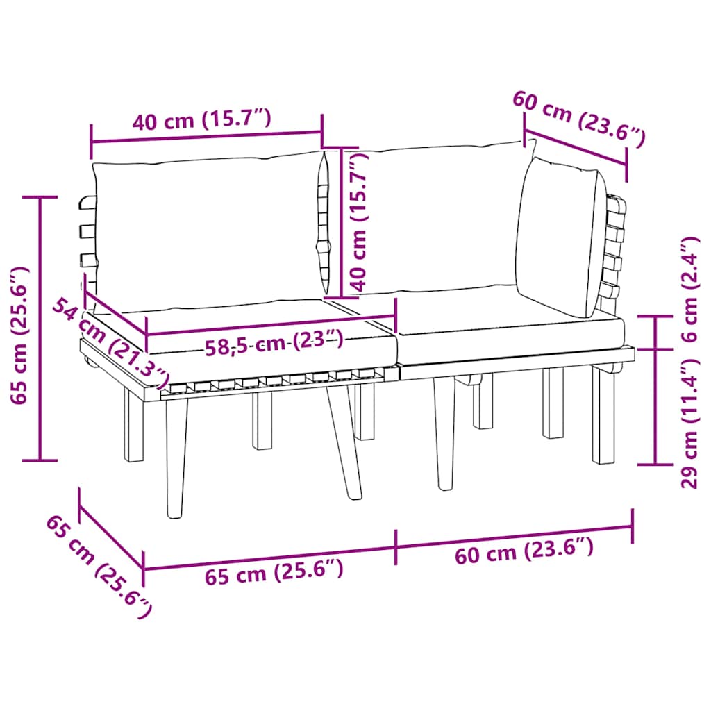 2 pcs conjunto lounge de jardim c/ almofadões acácia maciça