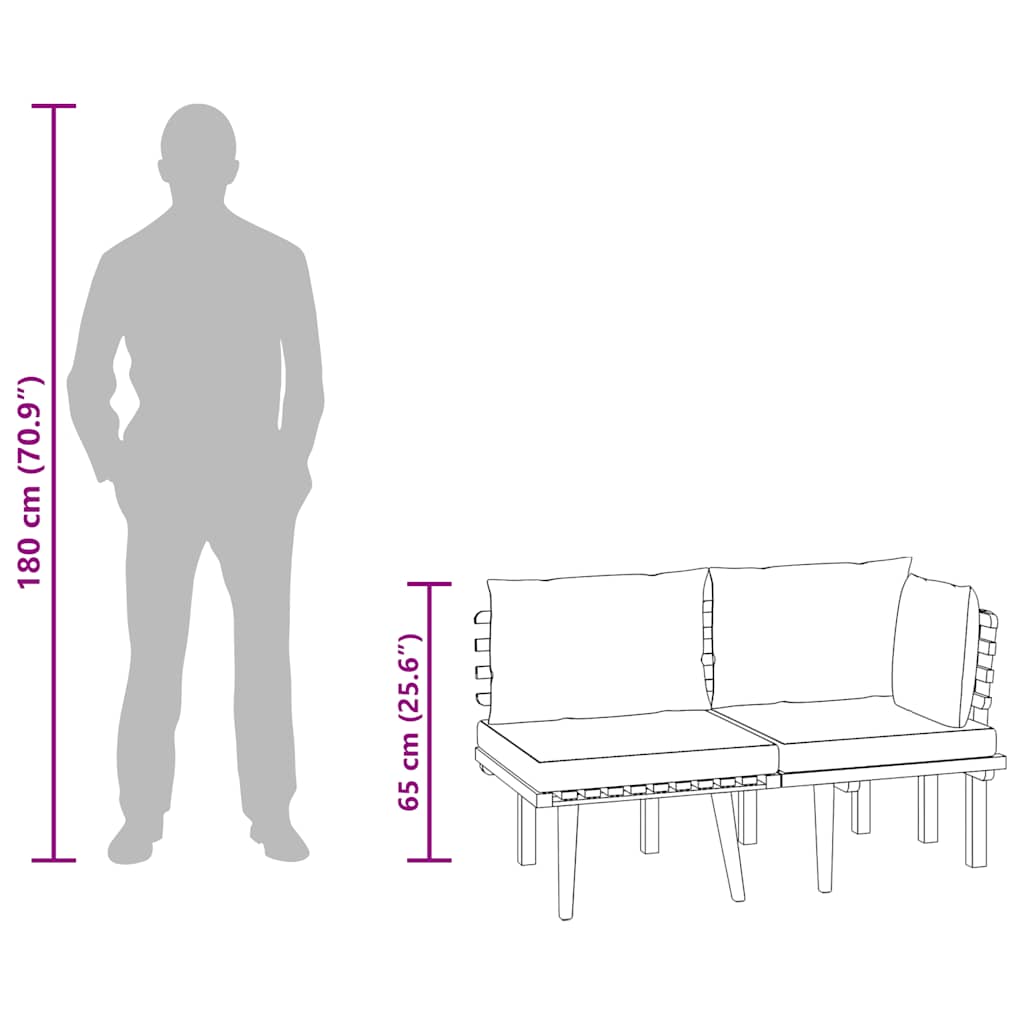 2 pcs conjunto lounge de jardim c/ almofadões acácia maciça