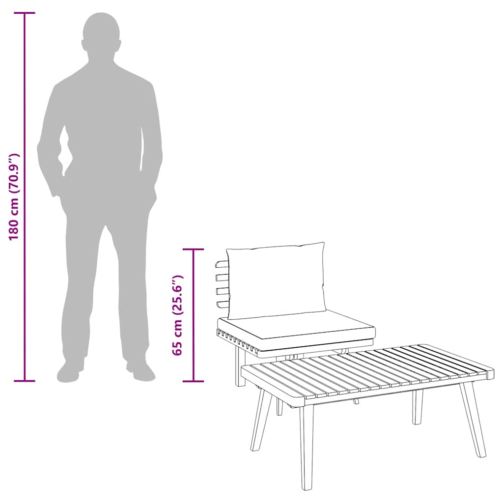 2 pcs conjunto lounge de jardim c/ almofadões acácia maciça