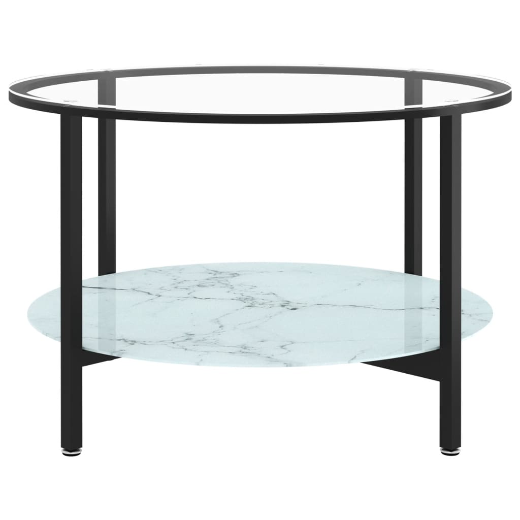 Mesa de centro 70 cm vidro temperado preto e branco mármore
