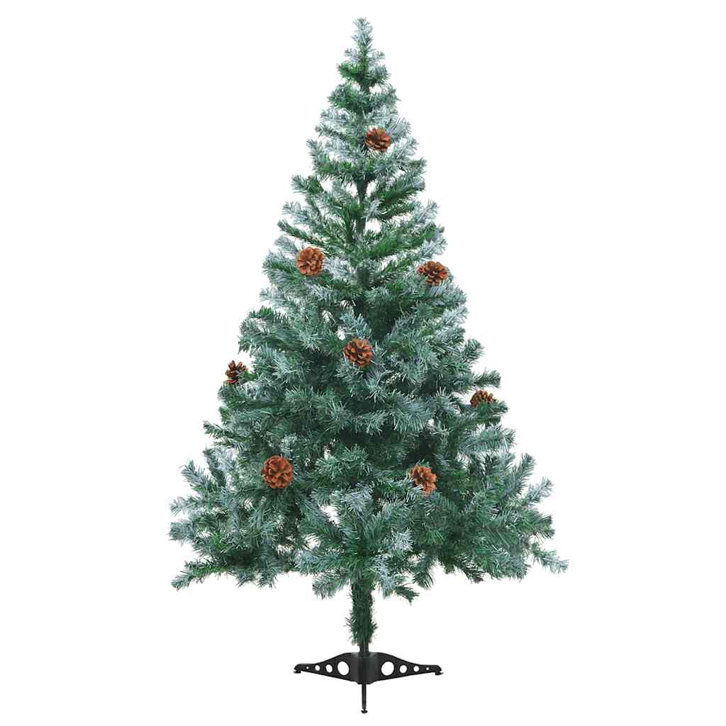 Árvore de Natal pré-iluminada geada c/ bolas e pinhas 150 cm