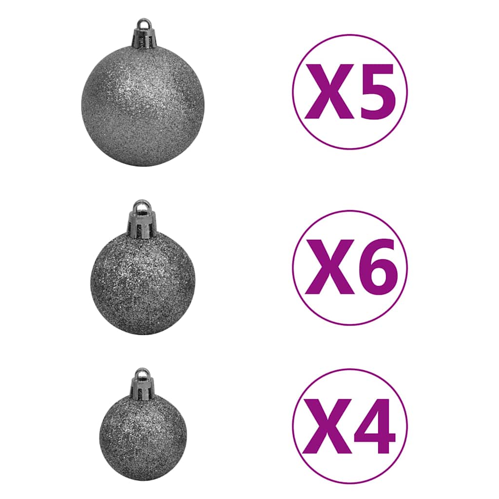 Árvore de Natal pré-iluminada geada c/ bolas e pinhas 150 cm