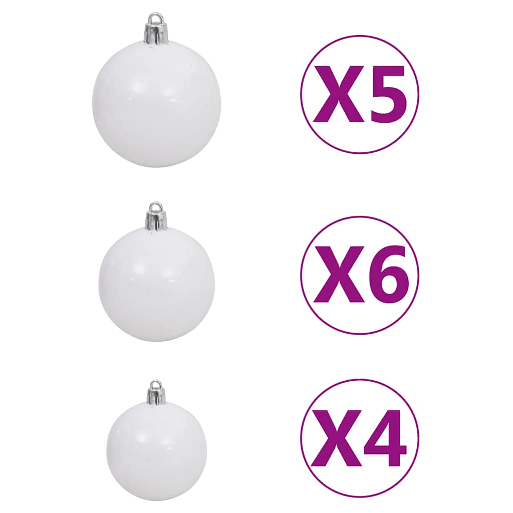 Árvore de Natal pré-iluminada geada c/ bolas e pinhas 150 cm