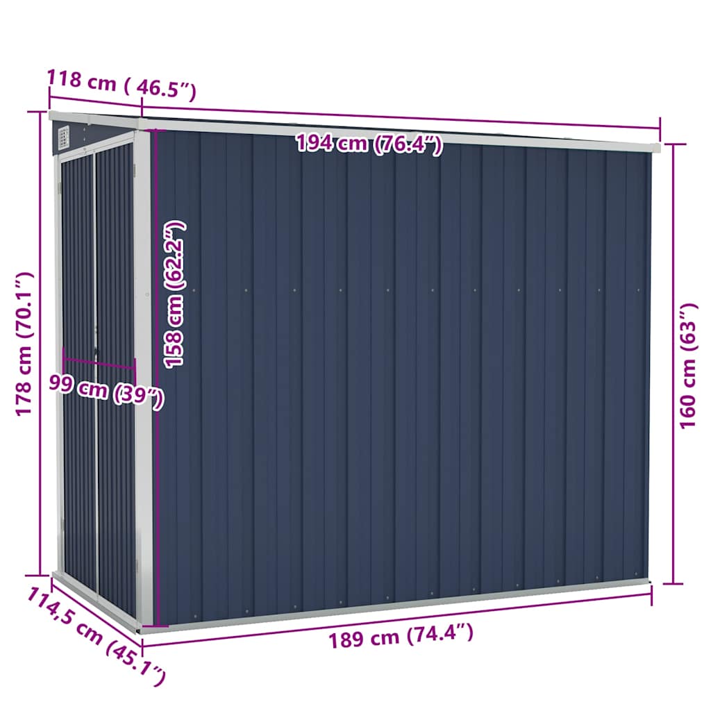 Abrigo suspenso para jardim 118x194x178 cm aço antracite
