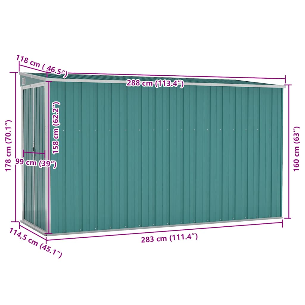 Abrigo suspenso p/ jardim 118x288x178 cm aço galvanizado verde