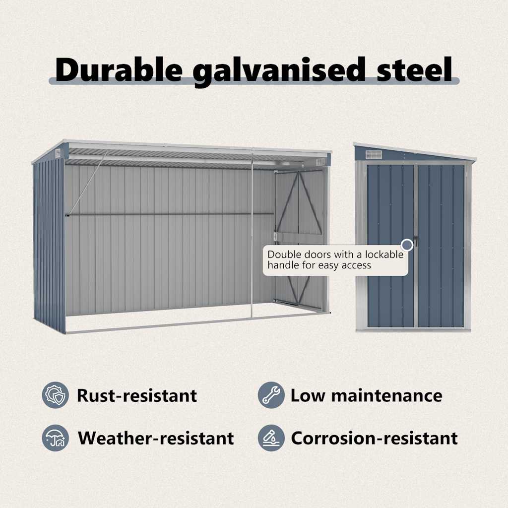 Abrigo suspenso p/ jardim 118x288x178 cm aço galvaniz. cinzento