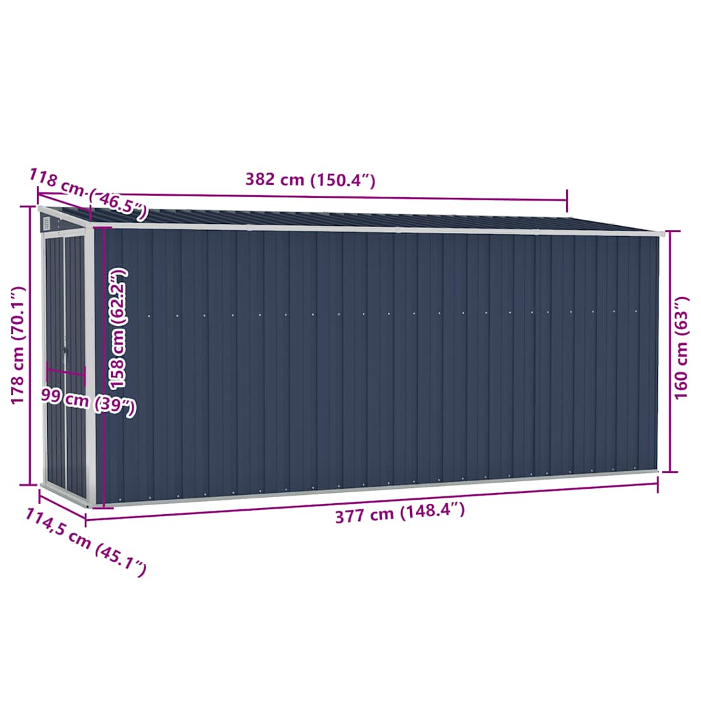 Abrigo suspenso para jardim 118x382x178 cm aço antracite