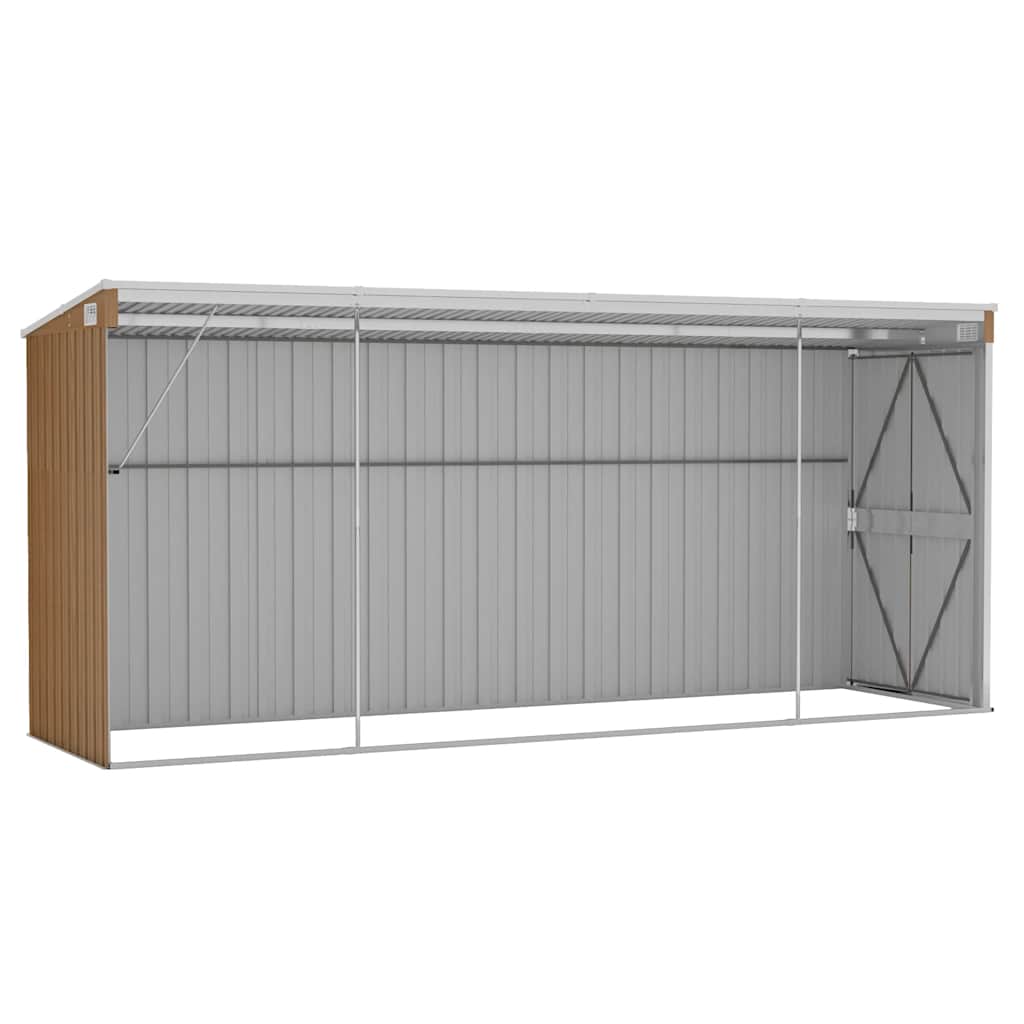 Abrigo de jardim de parede castanho 118x382x178 cm aço galvanizado