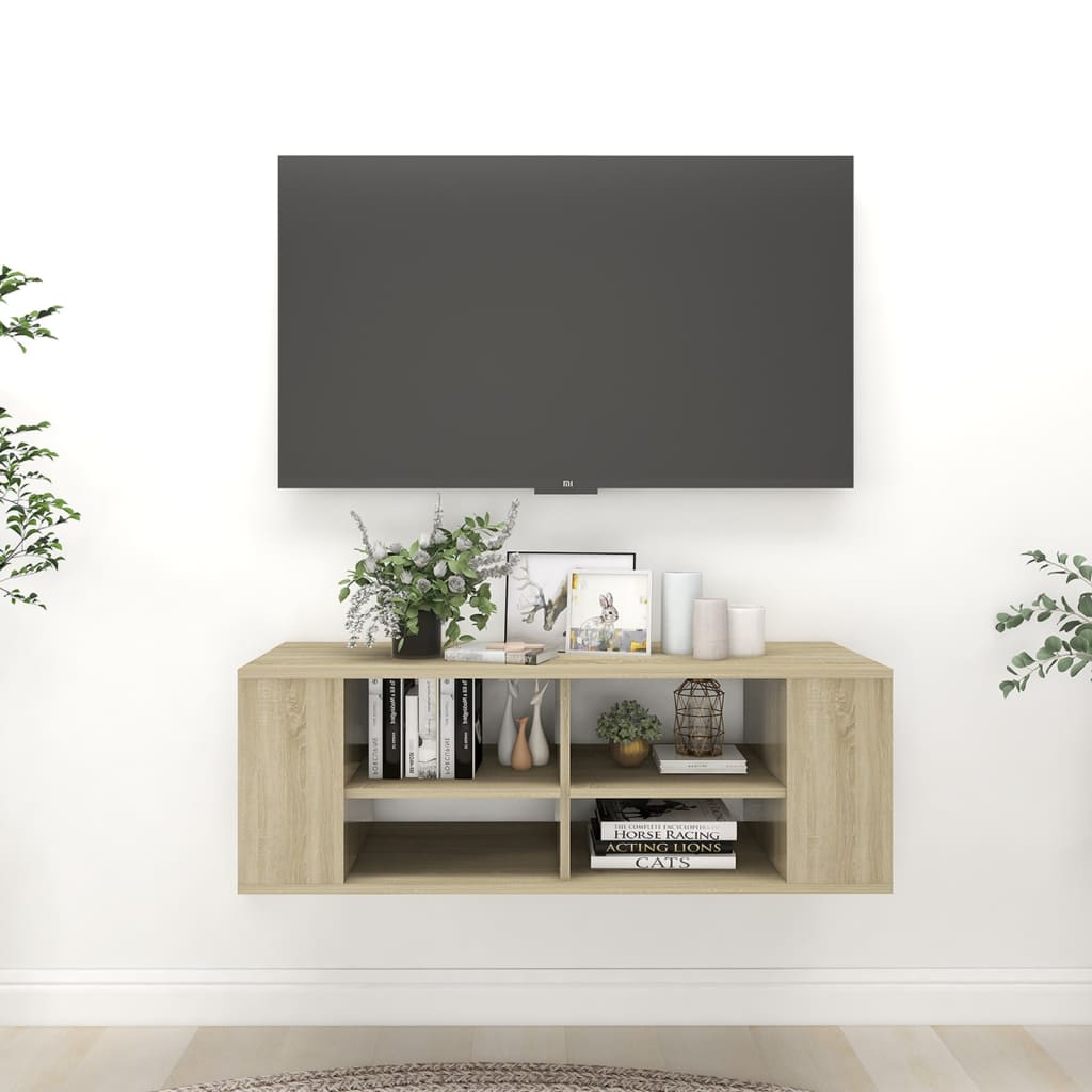 Armário de parede para TV 102x35x35 cm branco e carvalho sonoma