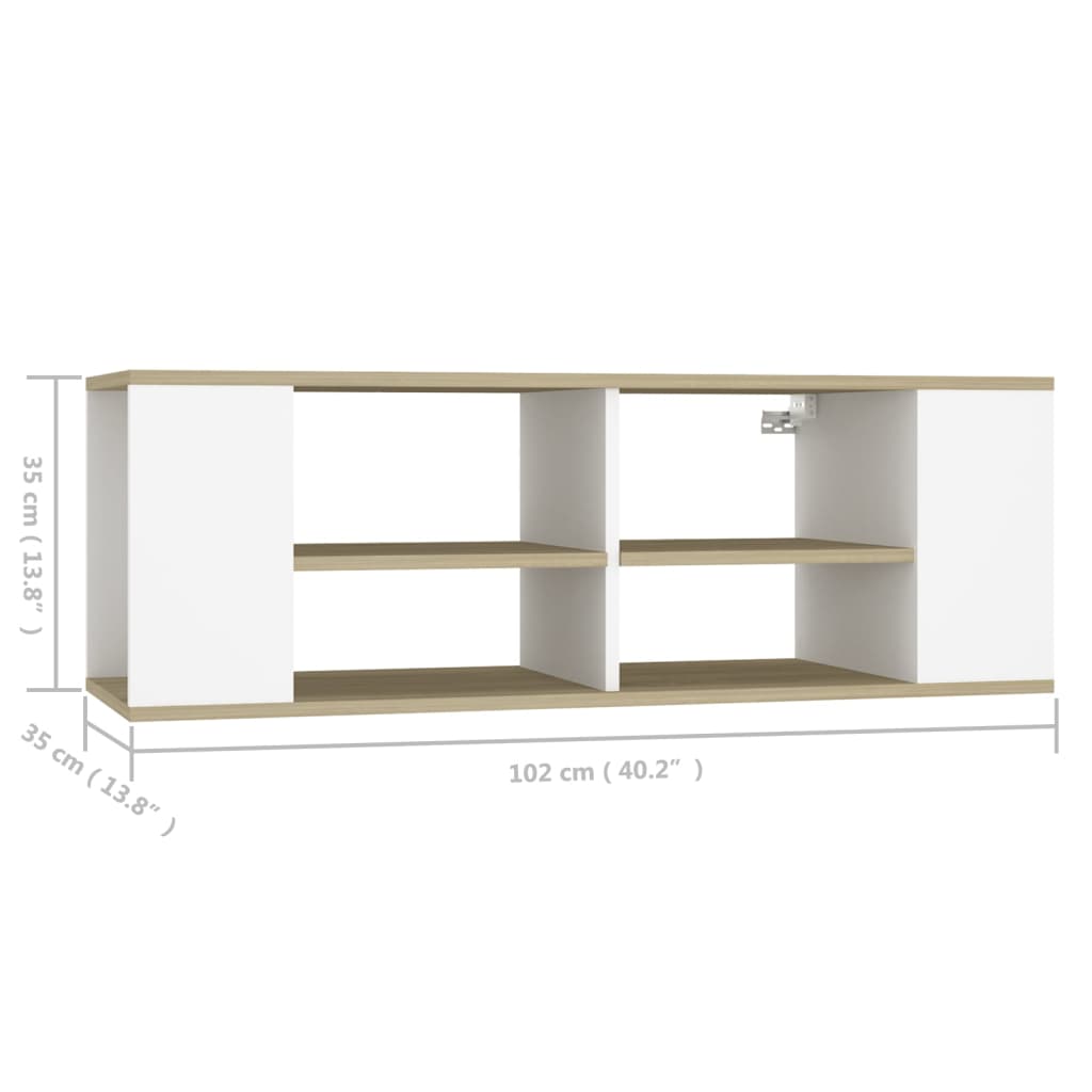 Armário de parede para TV 102x35x35 cm branco e carvalho sonoma