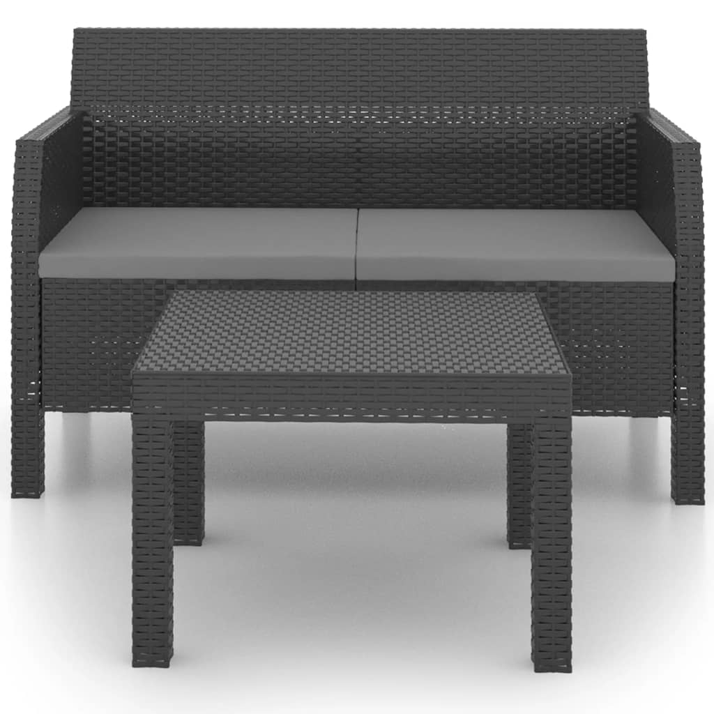 2 pcs conjunto lounge jardim com almofadões vime PP antracite